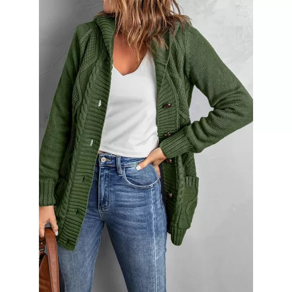 Sidefeel Women's Open Front Hooded Cardigan Sweaters Button Down Long Sleeve Chunky Knit Coat with Pockets