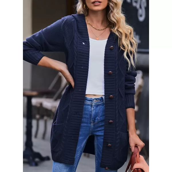 Sidefeel Women's Open Front Hooded Cardigan Sweaters Button Down Long Sleeve Chunky Knit Coat with Pockets