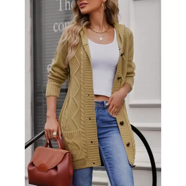 Sidefeel Women's Open Front Hooded Cardigan Sweaters Button Down Long Sleeve Chunky Knit Coat with Pockets