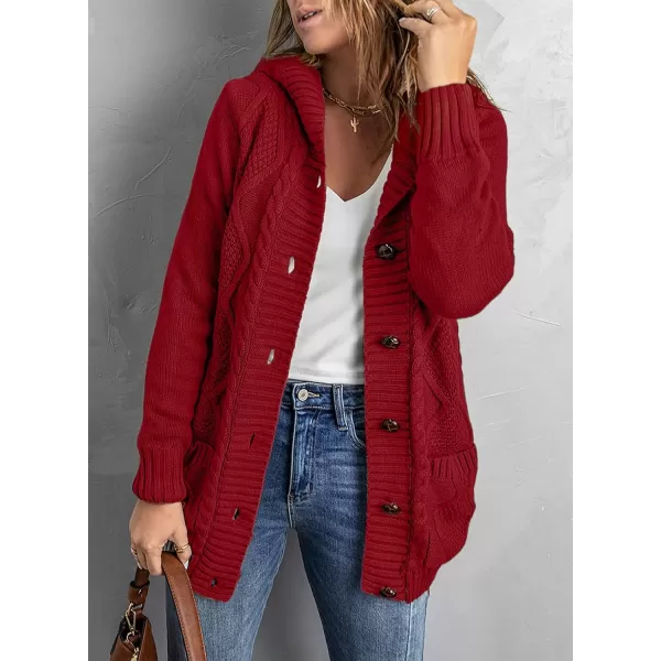 Sidefeel Women's Open Front Hooded Cardigan Sweaters Button Down Long Sleeve Chunky Knit Coat with Pockets