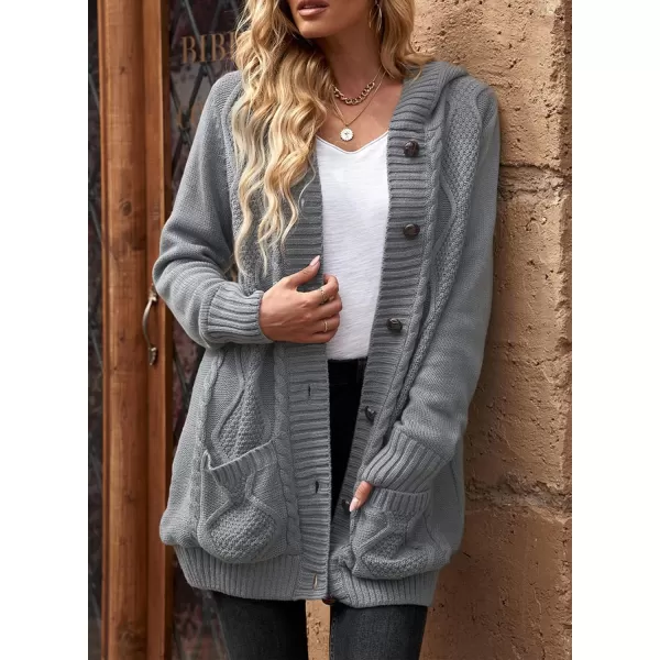 Sidefeel Women's Open Front Hooded Cardigan Sweaters Button Down Long Sleeve Chunky Knit Coat with Pockets