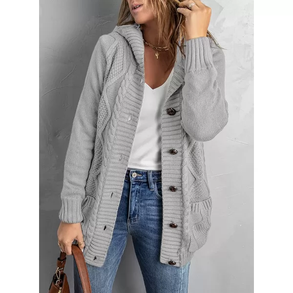 Sidefeel Women's Open Front Hooded Cardigan Sweaters Button Down Long Sleeve Chunky Knit Coat with Pockets