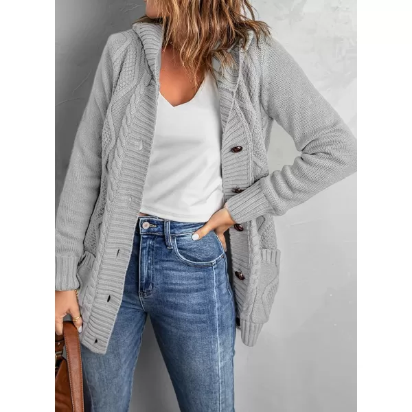 Sidefeel Women's Open Front Hooded Cardigan Sweaters Button Down Long Sleeve Chunky Knit Coat with Pockets