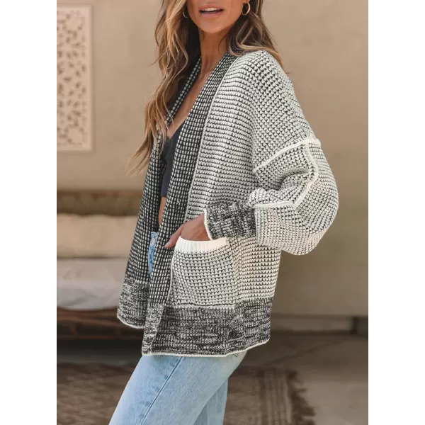 Sidefeel Womens Plaid Open Front Short Cardigan Oversized Long Sleeve Chunky Knit Sweaters Jacket Outwear with Pockets