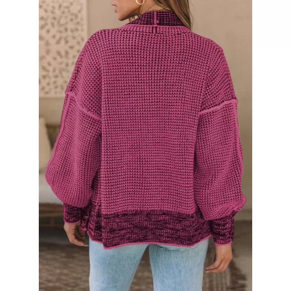 Sidefeel Womens Plaid Open Front Short Cardigan Oversized Long Sleeve Chunky Knit Sweaters Jacket Outwear with Pockets
