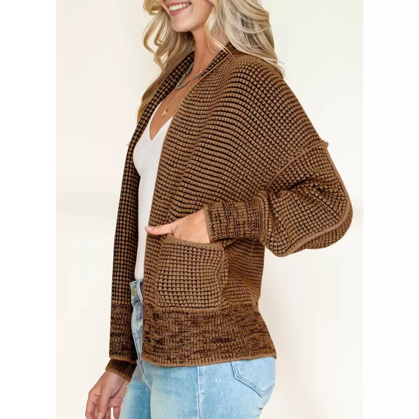Sidefeel Womens Plaid Open Front Short Cardigan Oversized Long Sleeve Chunky Knit Sweaters Jacket Outwear with Pockets