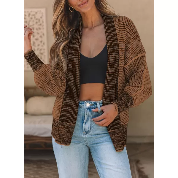 Sidefeel Womens Plaid Open Front Short Cardigan Oversized Long Sleeve Chunky Knit Sweaters Jacket Outwear with Pockets