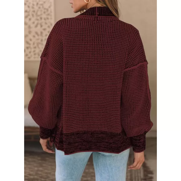 Sidefeel Womens Plaid Open Front Short Cardigan Oversized Long Sleeve Chunky Knit Sweaters Jacket Outwear with Pockets