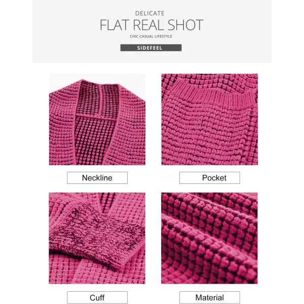 Sidefeel Womens Plaid Open Front Short Cardigan Oversized Long Sleeve Chunky Knit Sweaters Jacket Outwear with Pockets