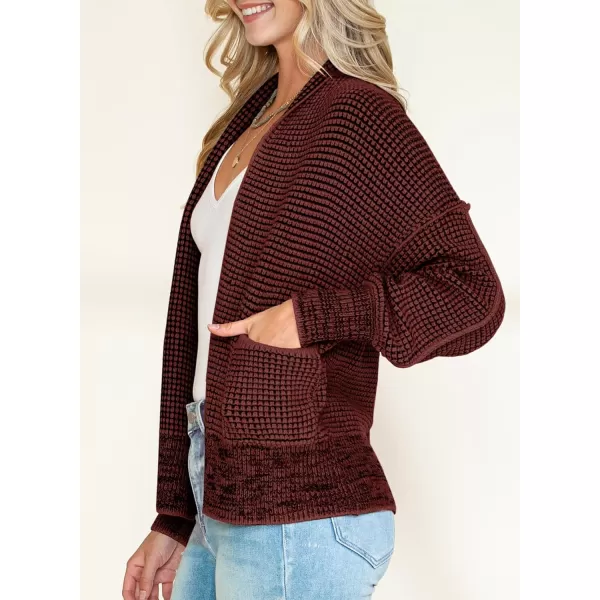 Sidefeel Womens Plaid Open Front Short Cardigan Oversized Long Sleeve Chunky Knit Sweaters Jacket Outwear with Pockets