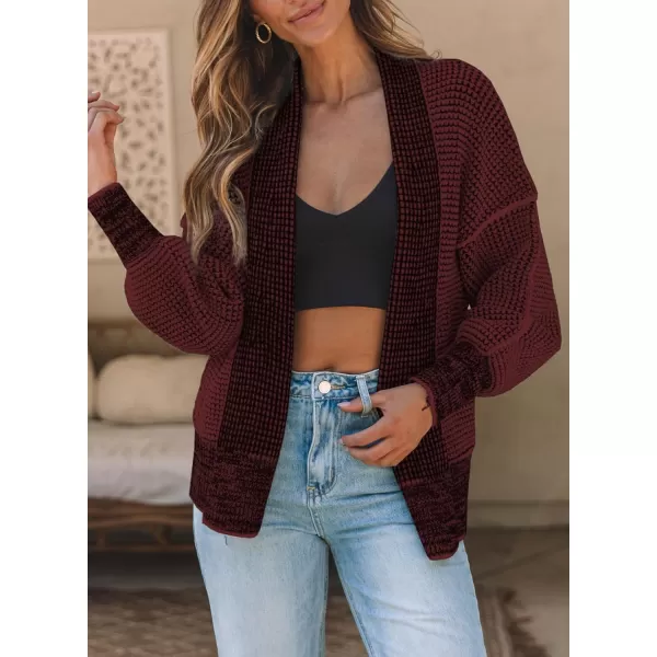 Sidefeel Womens Plaid Open Front Short Cardigan Oversized Long Sleeve Chunky Knit Sweaters Jacket Outwear with Pockets