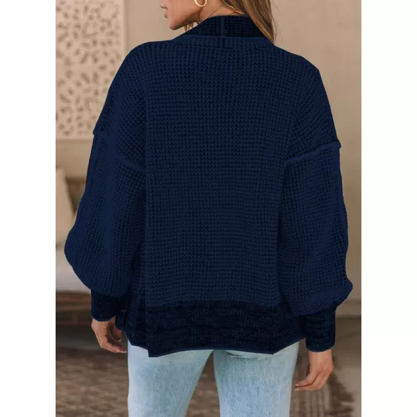 Sidefeel Womens Plaid Open Front Short Cardigan Oversized Long Sleeve Chunky Knit Sweaters Jacket Outwear with Pockets