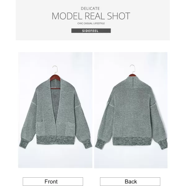 Sidefeel Womens Plaid Open Front Short Cardigan Oversized Long Sleeve Chunky Knit Sweaters Jacket Outwear with Pockets