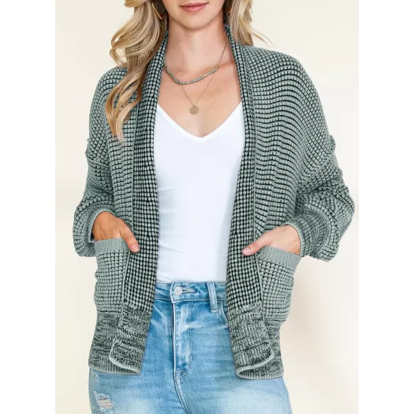Sidefeel Womens Plaid Open Front Short Cardigan Oversized Long Sleeve Chunky Knit Sweaters Jacket Outwear with Pockets