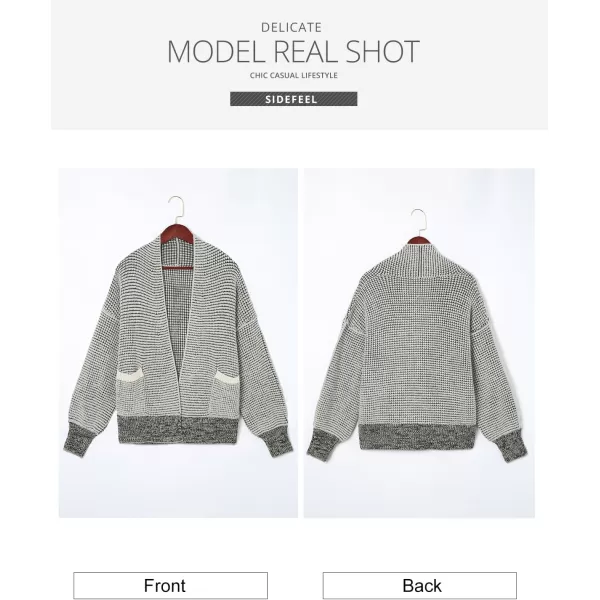 Sidefeel Womens Plaid Open Front Short Cardigan Oversized Long Sleeve Chunky Knit Sweaters Jacket Outwear with Pockets