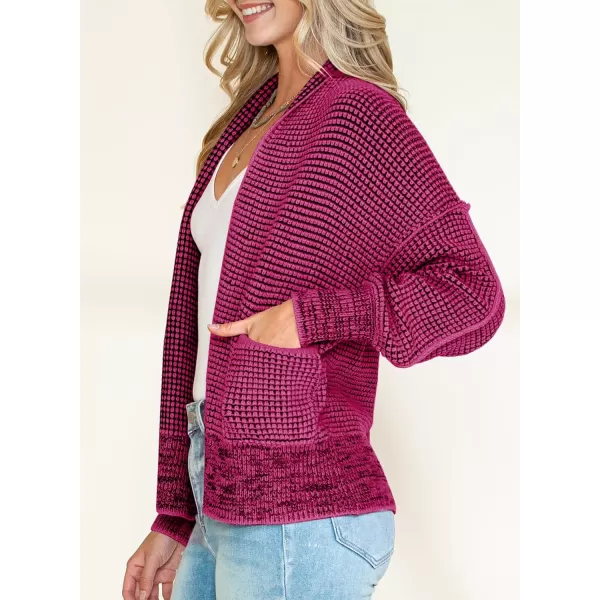 Sidefeel Womens Plaid Open Front Short Cardigan Oversized Long Sleeve Chunky Knit Sweaters Jacket Outwear with Pockets