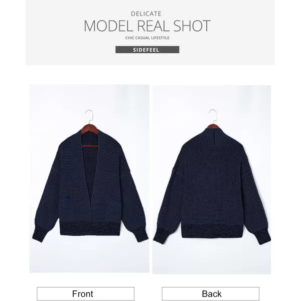 Sidefeel Womens Plaid Open Front Short Cardigan Oversized Long Sleeve Chunky Knit Sweaters Jacket Outwear with Pockets