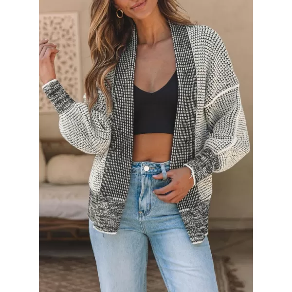 Sidefeel Womens Plaid Open Front Short Cardigan Oversized Long Sleeve Chunky Knit Sweaters Jacket Outwear with Pockets