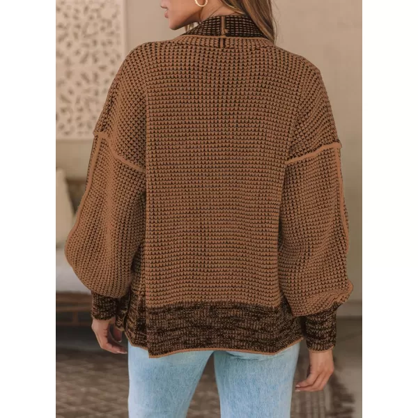 Sidefeel Womens Plaid Open Front Short Cardigan Oversized Long Sleeve Chunky Knit Sweaters Jacket Outwear with Pockets
