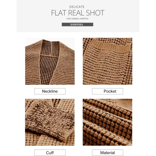 Sidefeel Womens Plaid Open Front Short Cardigan Oversized Long Sleeve Chunky Knit Sweaters Jacket Outwear with Pockets