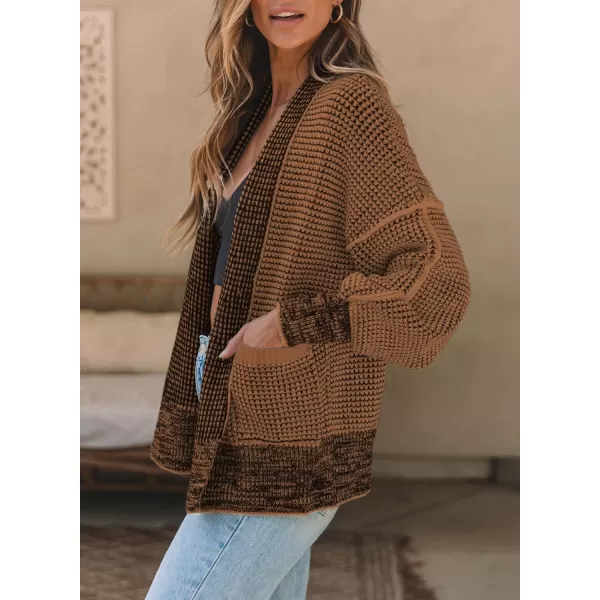 Sidefeel Womens Plaid Open Front Short Cardigan Oversized Long Sleeve Chunky Knit Sweaters Jacket Outwear with Pockets