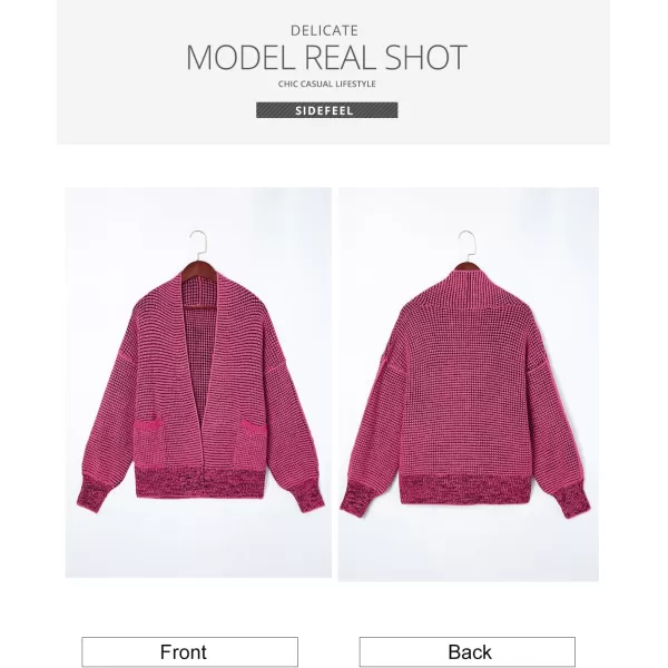 Sidefeel Womens Plaid Open Front Short Cardigan Oversized Long Sleeve Chunky Knit Sweaters Jacket Outwear with Pockets