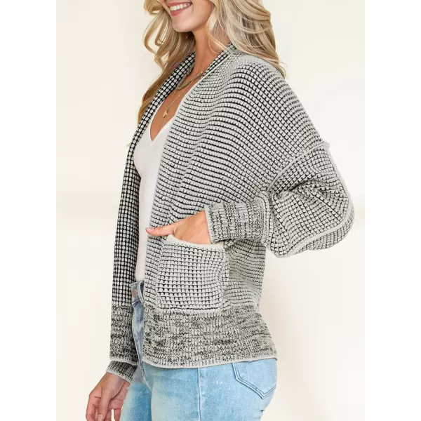 Sidefeel Womens Plaid Open Front Short Cardigan Oversized Long Sleeve Chunky Knit Sweaters Jacket Outwear with Pockets
