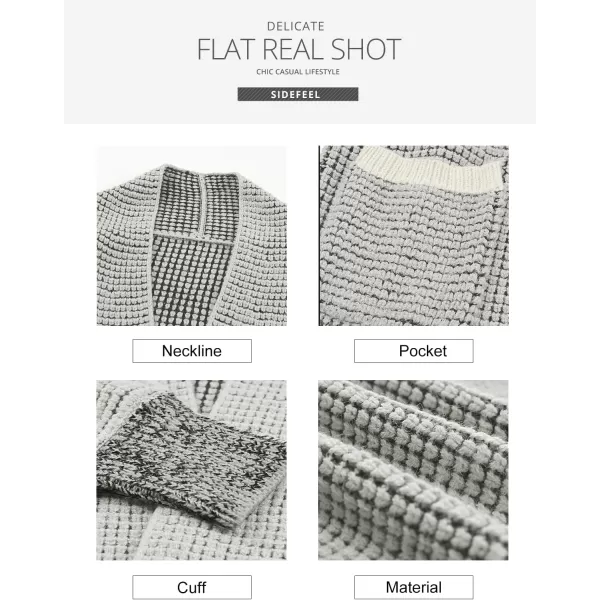 Sidefeel Womens Plaid Open Front Short Cardigan Oversized Long Sleeve Chunky Knit Sweaters Jacket Outwear with Pockets