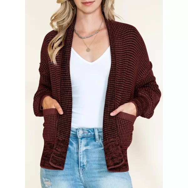 Sidefeel Womens Plaid Open Front Short Cardigan Oversized Long Sleeve Chunky Knit Sweaters Jacket Outwear with Pockets