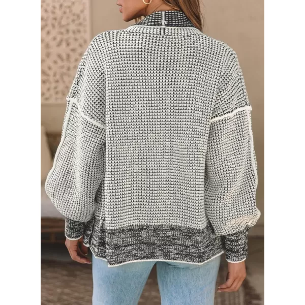 Sidefeel Womens Plaid Open Front Short Cardigan Oversized Long Sleeve Chunky Knit Sweaters Jacket Outwear with Pockets