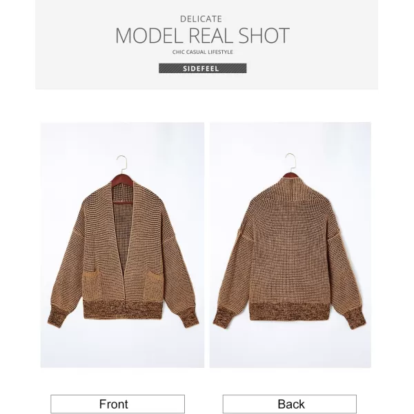 Sidefeel Womens Plaid Open Front Short Cardigan Oversized Long Sleeve Chunky Knit Sweaters Jacket Outwear with Pockets