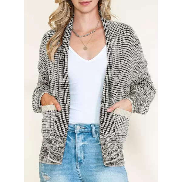 Sidefeel Womens Plaid Open Front Short Cardigan Oversized Long Sleeve Chunky Knit Sweaters Jacket Outwear with Pockets