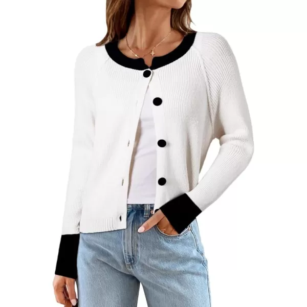 Sidefeel Women's 2024 Fall Long Sleeve Crewneck Cropped Cardigan Sweaters Contrast Button Down Knit Sweaters Coat