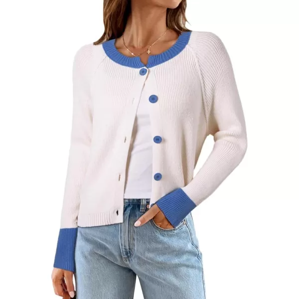 Sidefeel Women's 2024 Fall Long Sleeve Crewneck Cropped Cardigan Sweaters Contrast Button Down Knit Sweaters Coat