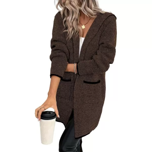 Sidefeel Women's 2024 Fall Long Sleeve Open Front Contrast Cardigan Sweaters Oversized Chunky Knit Hooded Sweaters Coat