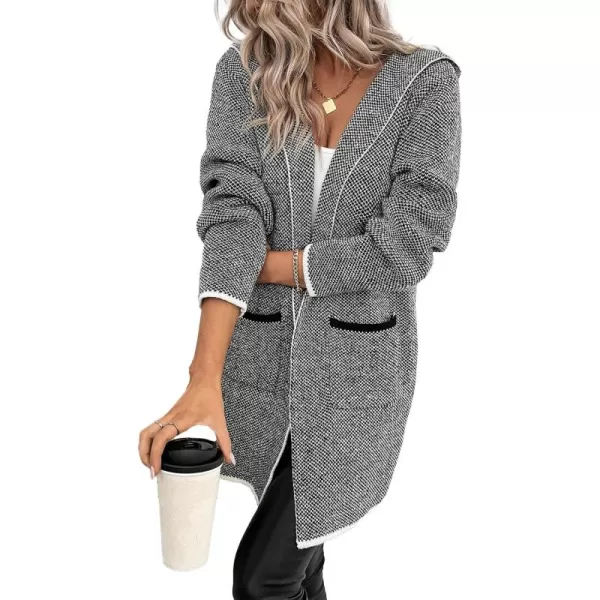 Sidefeel Women's 2024 Fall Long Sleeve Open Front Contrast Cardigan Sweaters Oversized Chunky Knit Hooded Sweaters Coat