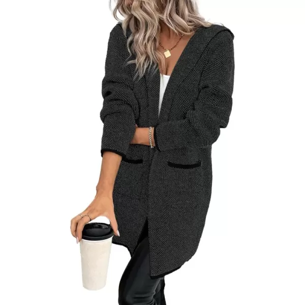Sidefeel Women's 2024 Fall Long Sleeve Open Front Contrast Cardigan Sweaters Oversized Chunky Knit Hooded Sweaters Coat