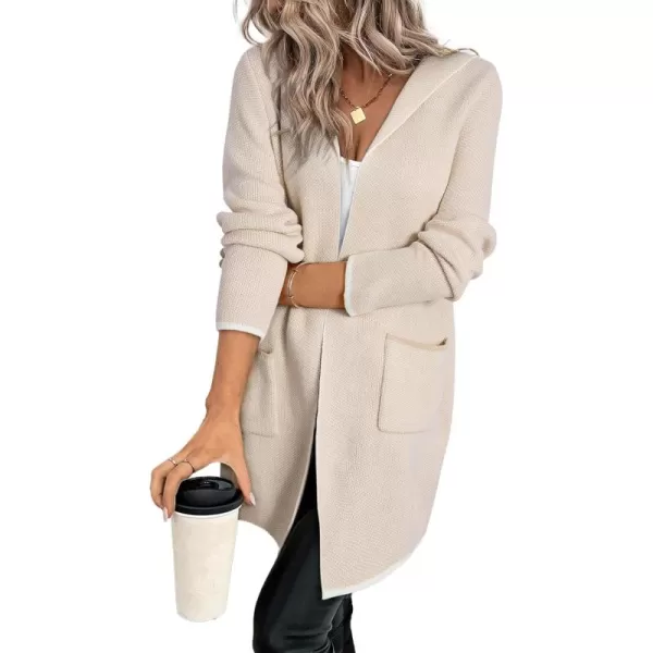 Sidefeel Women's 2024 Fall Long Sleeve Open Front Contrast Cardigan Sweaters Oversized Chunky Knit Hooded Sweaters Coat