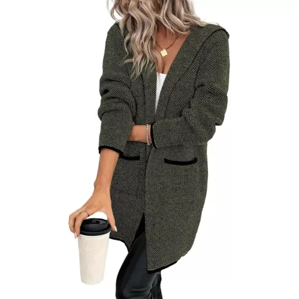 Sidefeel Women's 2024 Fall Long Sleeve Open Front Contrast Cardigan Sweaters Oversized Chunky Knit Hooded Sweaters Coat