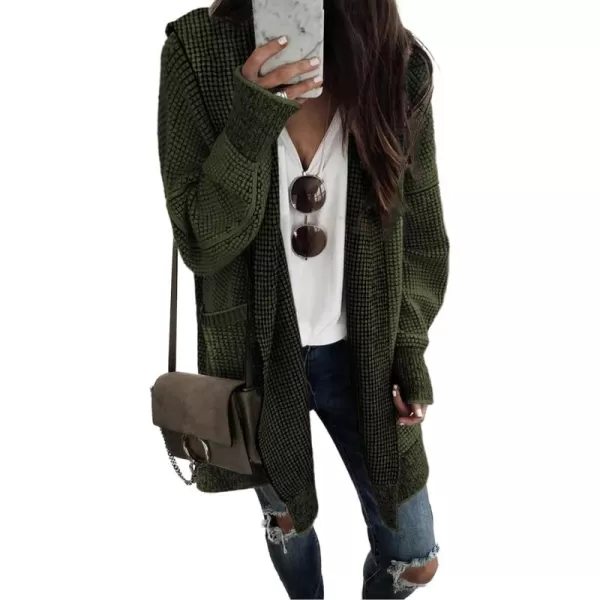 Sidefeel Women's Cardigan Sweaters Hooded Oversized Open Front Chunky Knit Plaid Sweater Coat Fall Fashion Tops