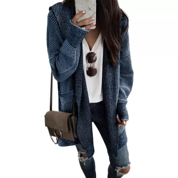 Sidefeel Women's Cardigan Sweaters Hooded Oversized Open Front Chunky Knit Plaid Sweater Coat Fall Fashion Tops