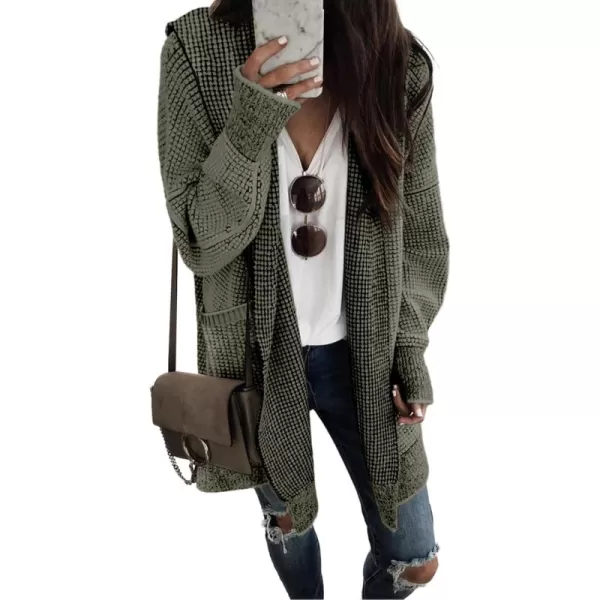 Sidefeel Women's Cardigan Sweaters Hooded Oversized Open Front Chunky Knit Plaid Sweater Coat Fall Fashion Tops