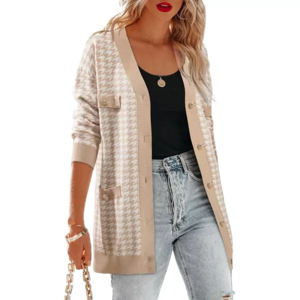 Sidefeel Women's Cardigan Sweaters Open Front Button Down Plaid Chunky Knit Jackets with Pockets