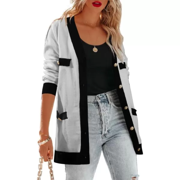Sidefeel Women's Cardigan Sweaters Open Front Button Down Plaid Chunky Knit Jackets with Pockets