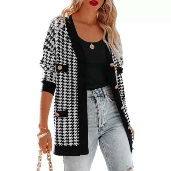Sidefeel Women's Cardigan Sweaters Open Front Button Down Plaid Chunky Knit Jackets with Pockets