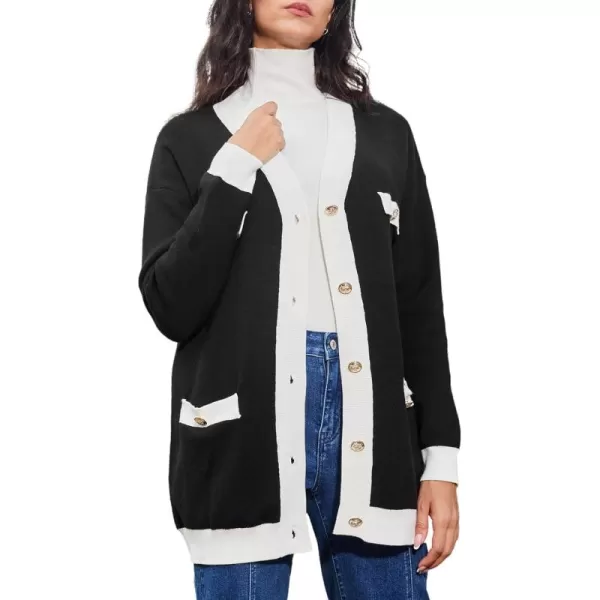 Sidefeel Women's Cardigan Sweaters Open Front Button Down Plaid Chunky Knit Jackets with Pockets