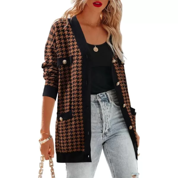 Sidefeel Women's Cardigan Sweaters Open Front Button Down Plaid Chunky Knit Jackets with Pockets