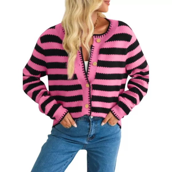 Sidefeel Women's Cardigan Sweaters Striped Open Front Button Down Knitted Cropped Fall Fashion Outwear