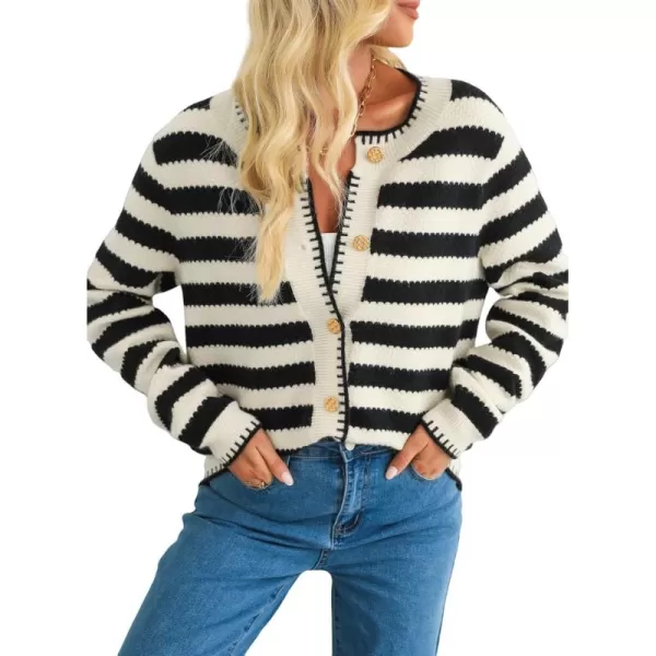 Sidefeel Women's Cardigan Sweaters Striped Open Front Button Down Knitted Cropped Fall Fashion Outwear
