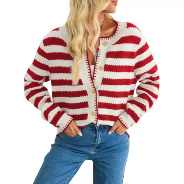 Sidefeel Women's Cardigan Sweaters Striped Open Front Button Down Knitted Cropped Fall Fashion Outwear